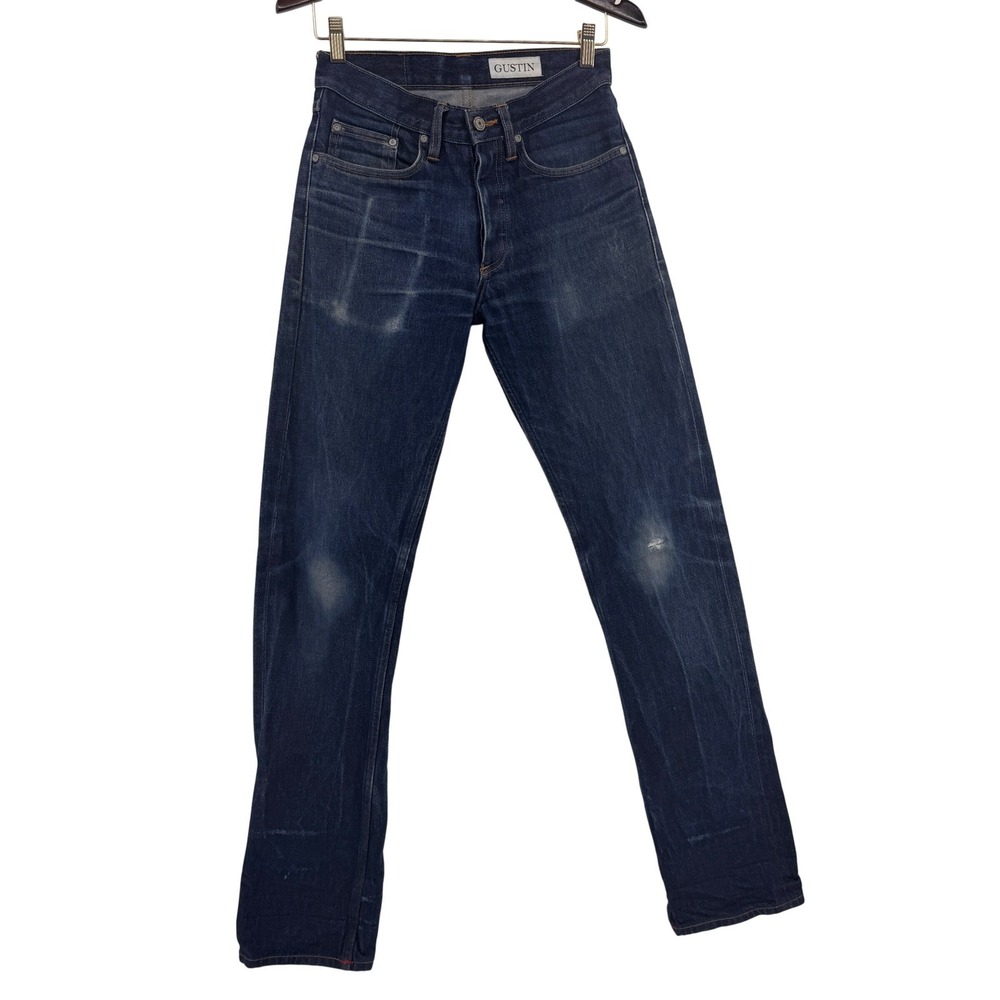 Gustin Mens Straight Fit Raw Indigo Denim Jeans Size‎ 29 Button Fly Made in USA